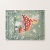 キノコの上に小さな妖精が座って輝いている ジグソーパズル (横)