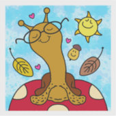 キノコの上に眼鏡を付けたかわいいカタツムリ秋ビニール シール (正面)