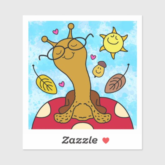 キノコの上に眼鏡を付けたかわいいカタツムリ秋ビニール シール (シート)