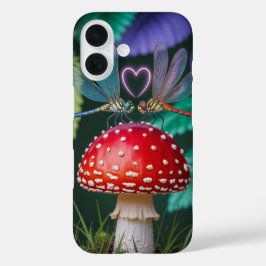 キノコの上の可愛いトンボ - iPhone 16ケース