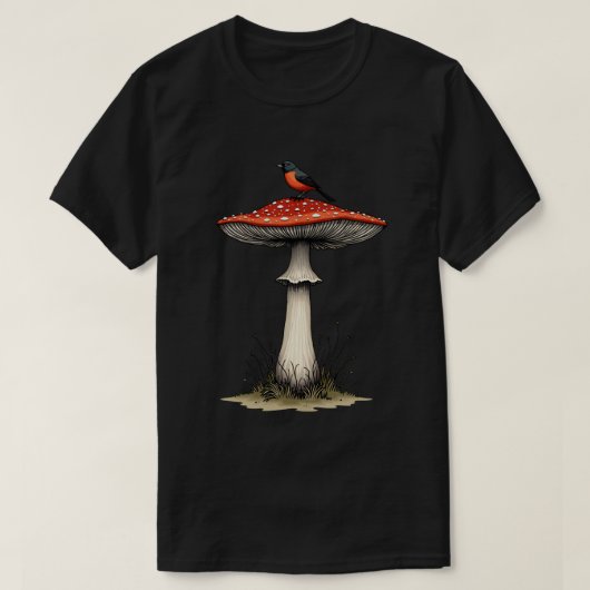 キノコの上の鳥 Tシャツ (デザイン正面)