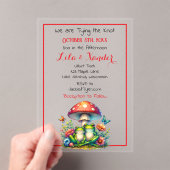 キノコの下にカエル、花が可愛結婚い アクリル招待状 (インサイチュ (ポータブル))