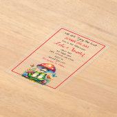 キノコの下にカエル、花が可愛結婚い アクリル招待状 (レイダウン)