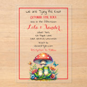 キノコの下にカエル、花が可愛結婚い アクリル招待状 (正面)