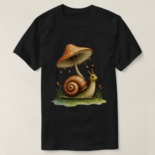 キノコの下のカタツムリ Tシャツ (デザイン正面)