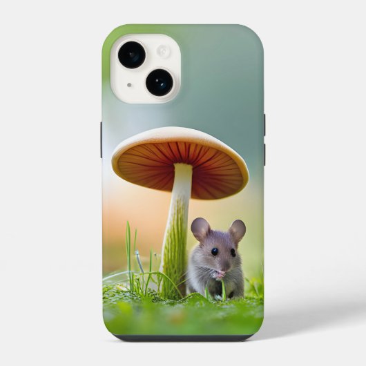 キノコの下のネズミ iPhoneケース (裏面)