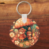 キノコの下の可愛い小さな小妖精や小人が2つ キーホルダー (裏面)