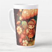 キノコの下の可愛い小さな小妖精や小人 カフェラテマグ (左アングル)