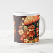 キノコの下の可愛い小さな小妖精や小人 ジャンボコーヒーマグカップ (正面右)