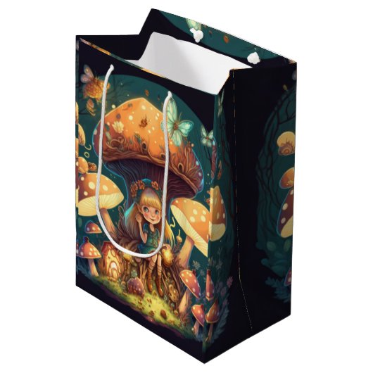 キノコの下の可愛遊い小人抱き枕 ミディアムペーパーバッグ (正面アングル)