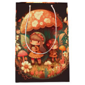 キノコの下の可愛遊い小人抱き枕 ミディアムペーパーバッグ (正面)