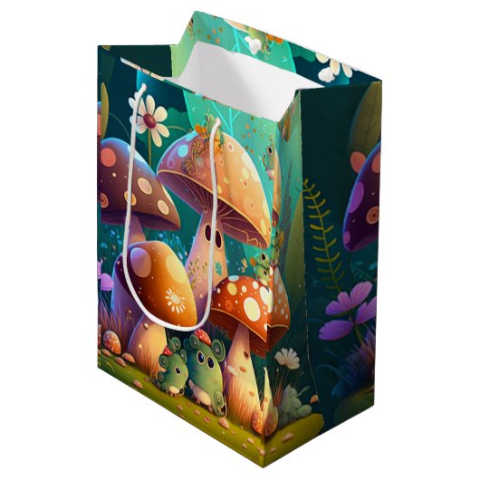 キノコの下の可愛遊い小人抱き枕 ミディアムペーパーバッグ (正面アングル)