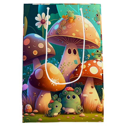 キノコの下の可愛遊い小人抱き枕 ミディアムペーパーバッグ (裏面)