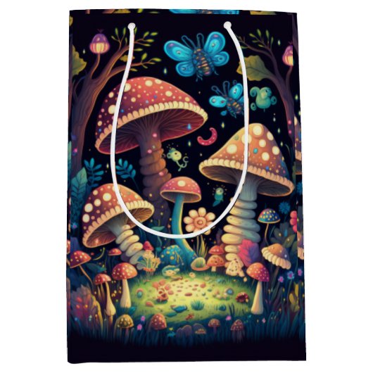 キノコの下の可愛遊い小人抱き枕 ミディアムペーパーバッグ (正面)