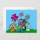 キノコの中の愛らしいネズミ ポストカード (正面/裏面)