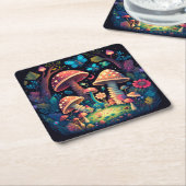 キノコの丸薬の下遊にかわいい小人 スクエアペーパーコースター (アングル)