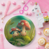 キノコの丸薬の下遊にかわいい小人 ペーパープレート (パーティー)