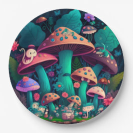 キノコの丸薬の下遊にかわいい小人 ペーパープレート