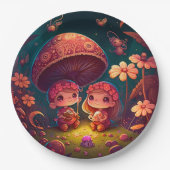 キノコの丸薬の下遊にかわいい小人 ペーパープレート (正面)