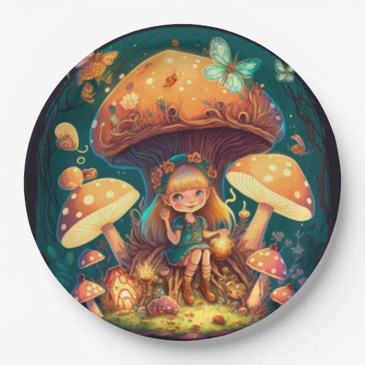 キノコの丸薬の下遊にかわいい小人 ペーパープレート (正面)