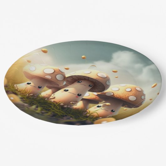キノコの丸薬の下遊にかわいい小人 ペーパープレート (アングル)