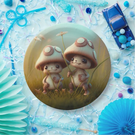 キノコの丸薬の下遊にかわいい小人 ペーパープレート (パーティー)