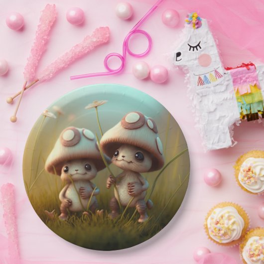 キノコの丸薬の下遊にかわいい小人 ペーパープレート (パーティー)