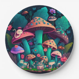 キノコの丸薬の下遊にかわいい小人 ペーパープレート