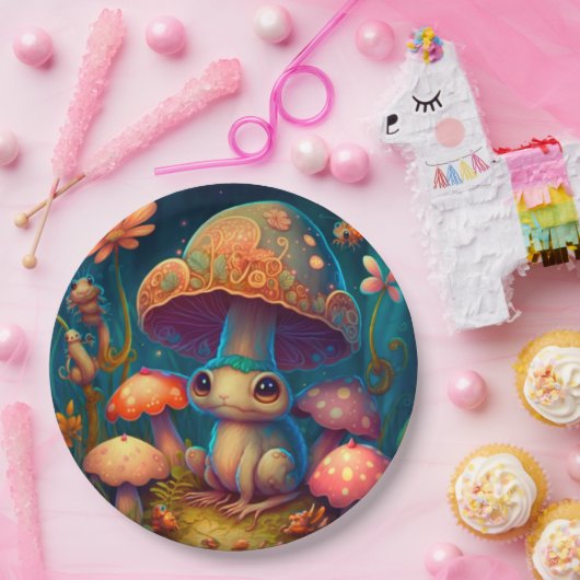 キノコの丸薬の下遊にかわいい小人 ペーパープレート (パーティー)