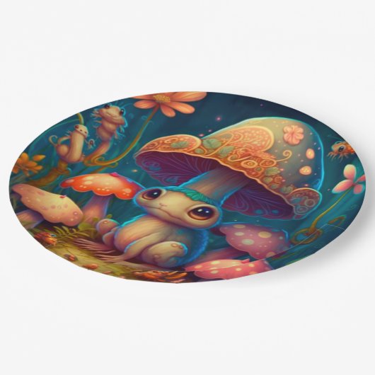 キノコの丸薬の下遊にかわいい小人 ペーパープレート (アングル)