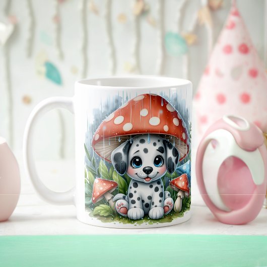 キノコの傘の下で愛らしいダルマチアの子犬 コーヒーマグカップ
