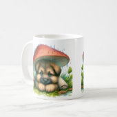 キノコの傘の下のドイツの羊飼い犬 コーヒーマグカップ (正面左)