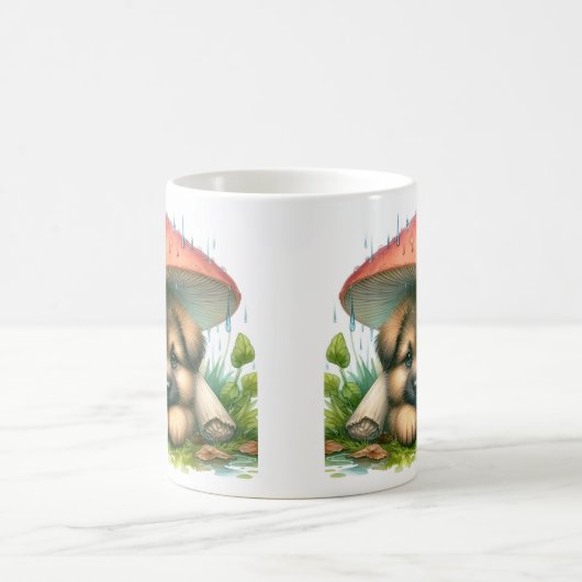 キノコの傘の下のドイツの羊飼い犬 コーヒーマグカップ (中央)