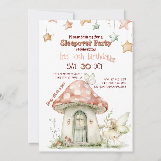キノコの妖精のホーム、ガーリー魔法の森の誕生日 招待状 (正面)