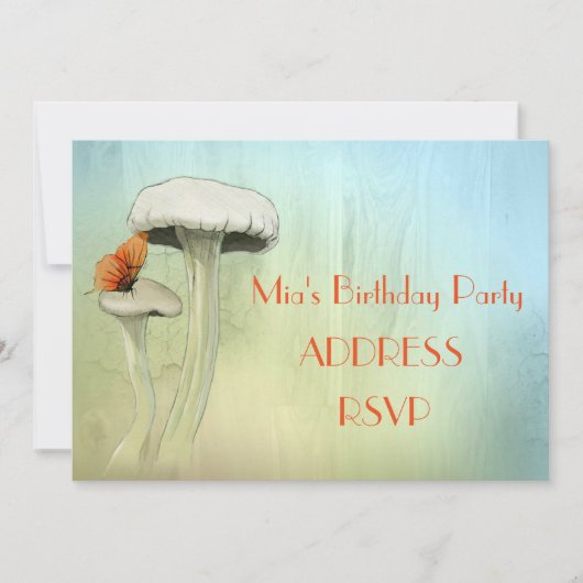 キノコの妖精の水の色の女の子の誕生日パーティー 招待状 (正面)