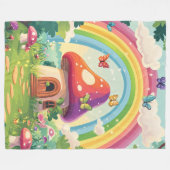 キノコの家と虹9 フリースブランケット (正面(横))