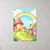キノコの家と虹 キャンバスプリント (正面)