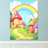 キノコの家と虹 キャンバスプリント (インサイチュ (ウッドフロア))
