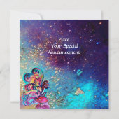 キノコの小さなエルフ、 ゴールドイエロー青いスパークル 招待状 (裏面)