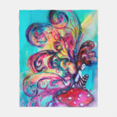 キノコの小小妖精や小人ピンクブルーファンタジー フリースブランケット (正面)