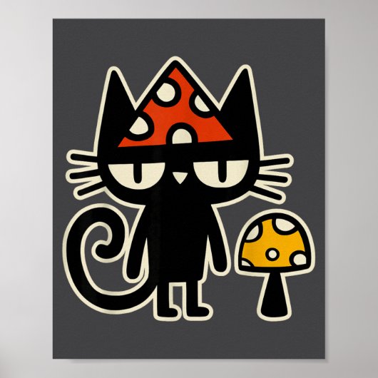 キノコの帽子をかぶった面白い猫 毒キノコの帽子をかぶった黒猫 ポスター (正面)