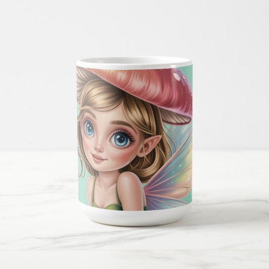 キノコの帽子を持つ森の妖精のイラスト コーヒーマグカップ (中央)