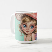 キノコの帽子を持つ森の妖精のイラスト コーヒーマグカップ (正面左)