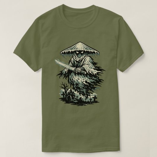 キノコの幽霊浪人 - ハロウィンの霊戦士 Tシャツ (デザイン正面)