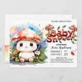 キノコの庭の水彩ベビーシャワー 招待状 (正面/裏面)