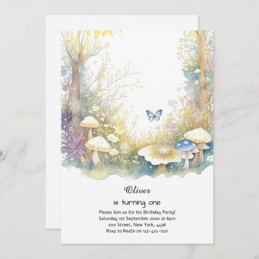 キノコの最初の誕生日招待状 招待状 (正面/裏面)