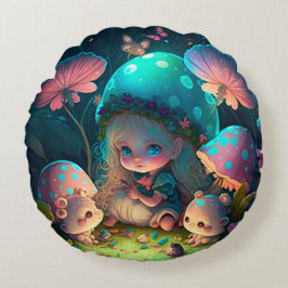 キノコの枕の下の遊可愛い小人 ラウンドクッション