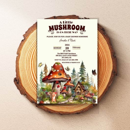 キノコの森お洒落秋赤ちゃんシャワー 招待状