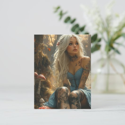 キノコの森にいるブロンドの女性 ポストカード (スタンド正面)