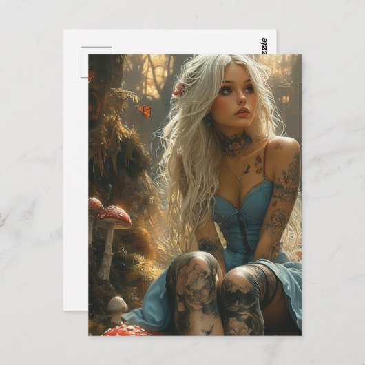 キノコの森にいるブロンドの女性 ポストカード (正面/裏面)